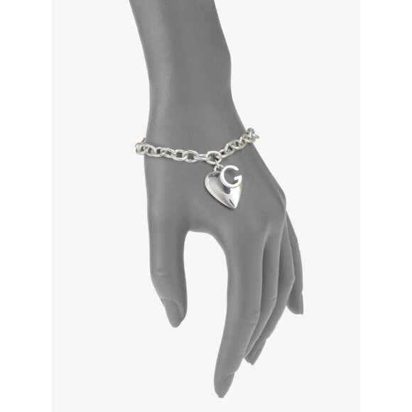 New Gucci Charlotte G Cutout Heart 925 St Silver Charm Bracelet - Italy - Picture 5 of 11